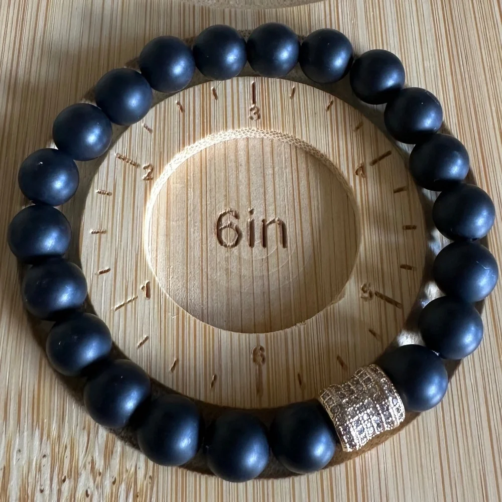 Matte Onyx 8mm Stretch Bracelet w/ Gold Crystal Pave Spacer